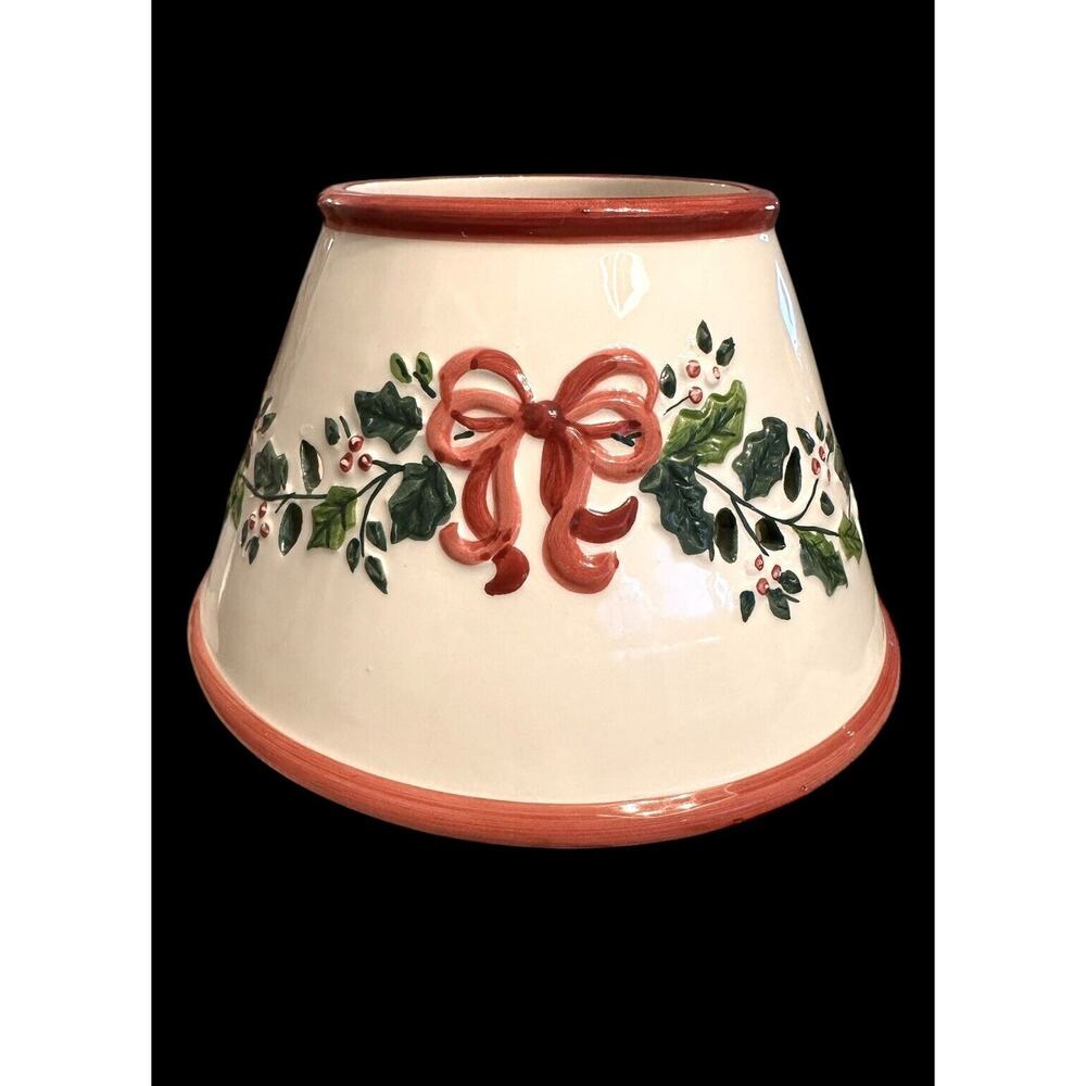 Vintage NEW Ceramic Candle Lamp Shade Holy And Bows Ribbons Mauve Pink Ceramic